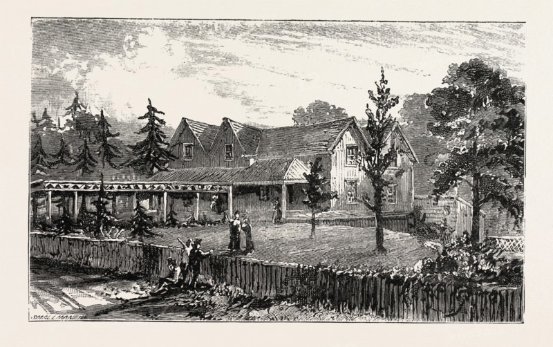 RESIDENCE OF MRS  HUGHES NEW RUGBY TENNESEE, ENGRAVING 1884, US, USA, America, United States