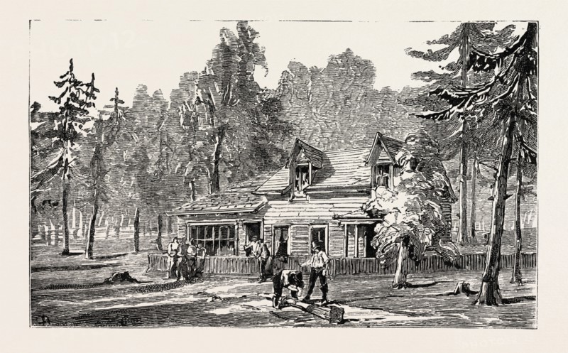 OFFICE OF THE RUGBEIAN WEEKLY NEWSPAPER, THOMAS HUGHES SETTLEMENT NEW RUGBY TENNESEE, ENGRAVING 1884, US, USA, America, United States