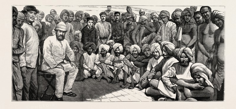 LANDED AT DEMERARA, SOUTH AMERICA, Guyana, SOUTH AMERICA, EAST INDIAN IMMIGRANTS, ENGRAVING 1884