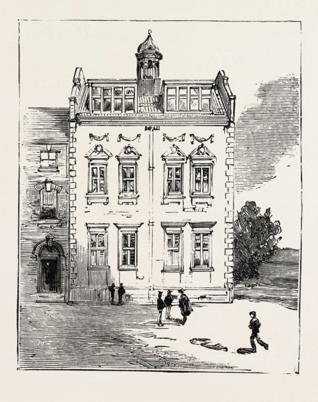 ADDITION TO THE GRAMMAR SCHOOL BEDFORD, ENGRAVING 1884, UK, britain, british, europe, united kingdom, great britain, european