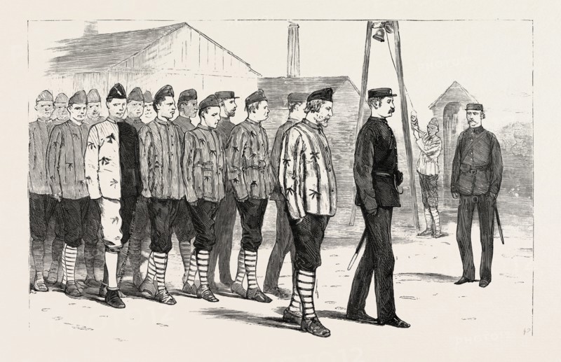 THE CLAIMANT WITH OTHER CONVICTS LEAVING THE JOINERS' SHOP, ENGRAVING 1884, UK, britain, british, europe, united kingdom, great britain, european, PORTSMOUTH CONVICT PRISON