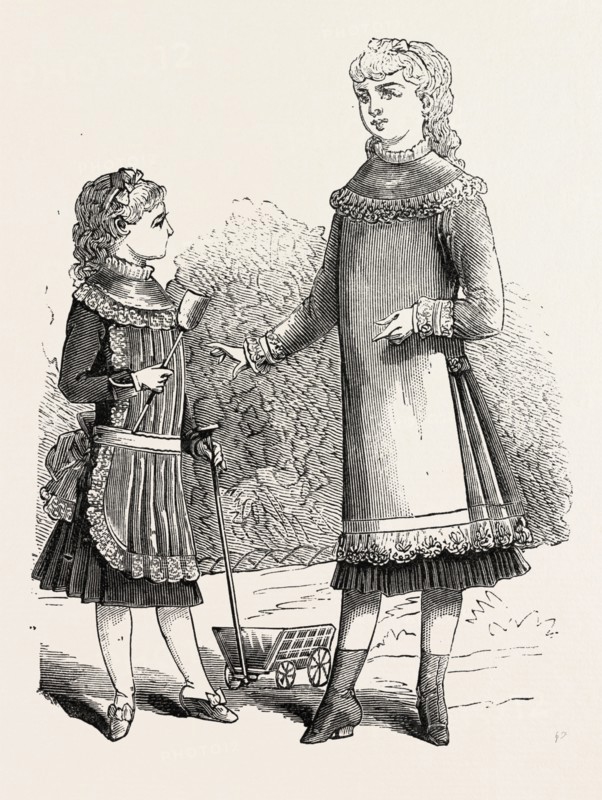 GIRLS' PINAFORES, 1882, FASHION