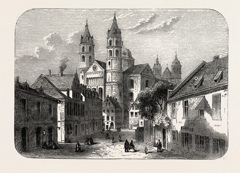 The Cathedral at Worms Germany,  ENGRAVING 1882