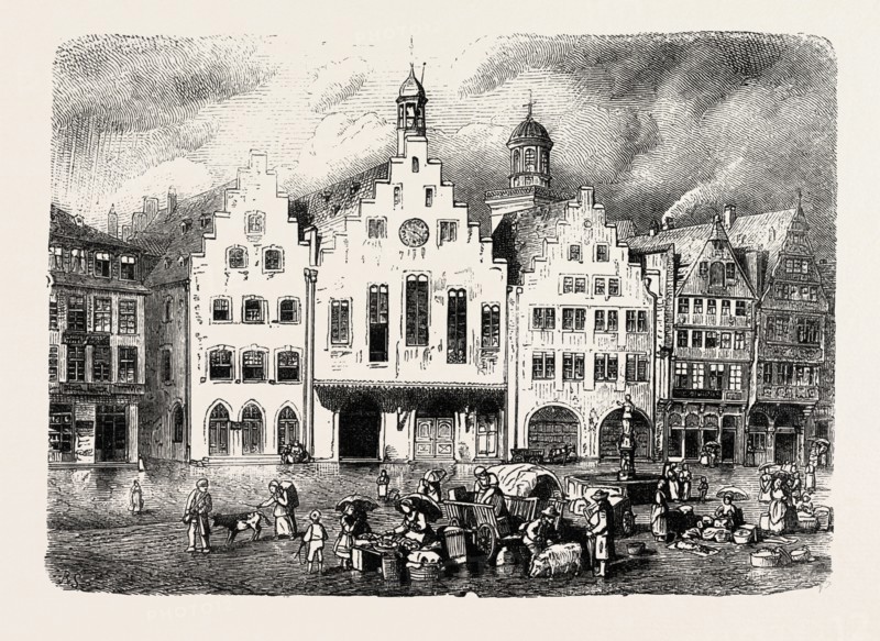 The  Romer at Frankfort Germany,  ENGRAVING 1882