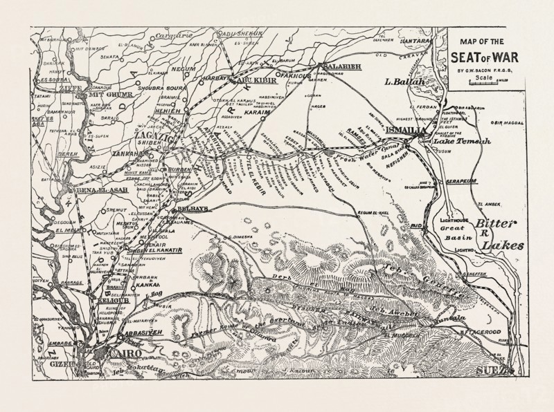 Map of the seat of war, Egypt, engraving 1882
