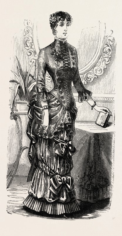 HOME DINNER TOILETTE, FASHION, ENGRAVING 1882