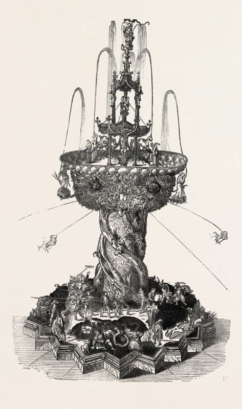 CENTREPIECE, AFTER A DESIGN BY ALBRECHT DURER, TABLE DECORATION,  ENGRAVING 1882