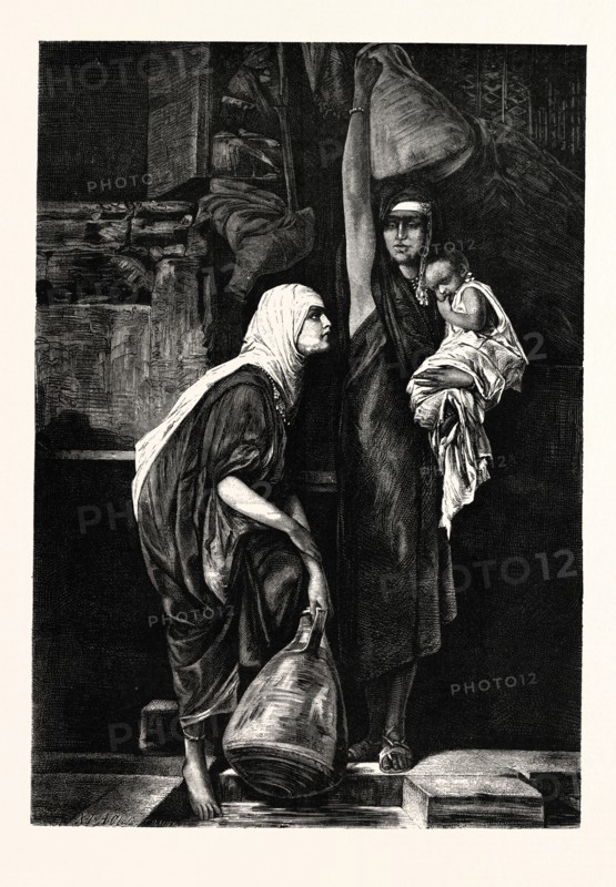FELLAH WOMEN AT THE FOUNTAIN,  ENGRAVING 1882