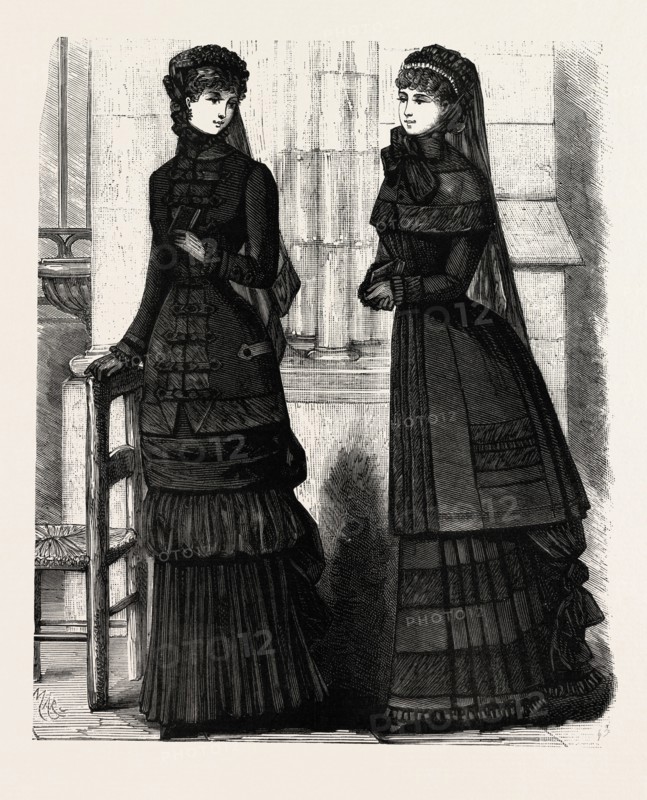 MOURNING TOILETTES,  FASHION, ENGRAVING 1882