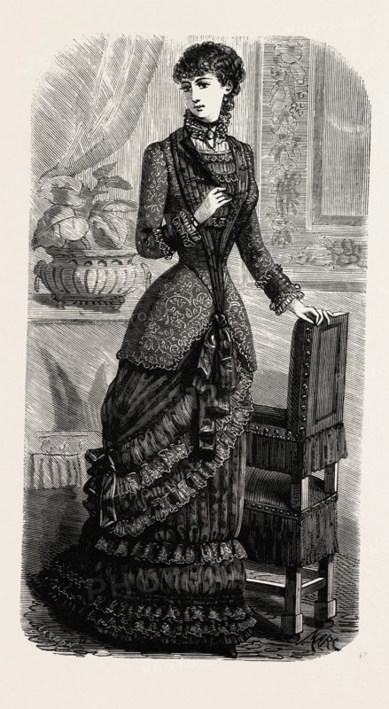 DEMI-EVENING TOILETTE,  FASHION, ENGRAVING 1882