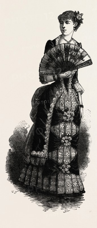 EVENING TOILETTES FOR DINNERS AND BALLS,  FASHION, ENGRAVING 1882