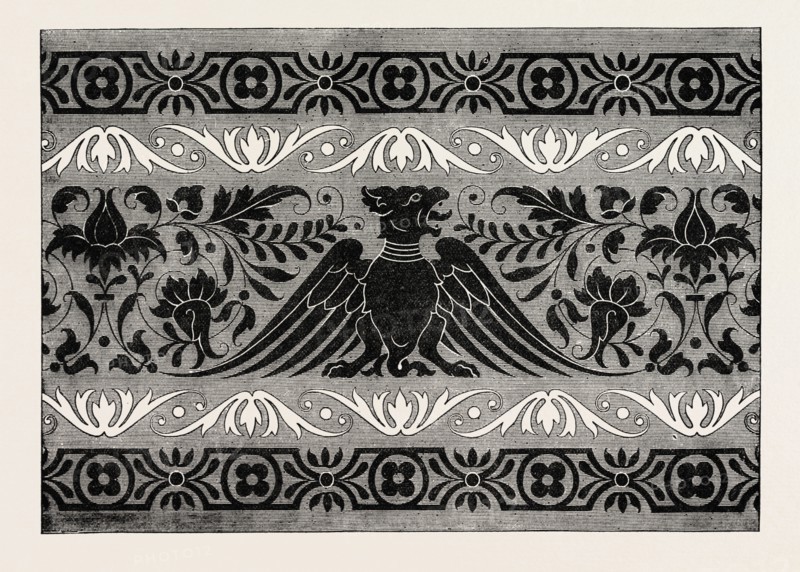BORDER SATIN-STITCH OR CROSS-STITCH EMBROIDERY, ENGRAVING 1882