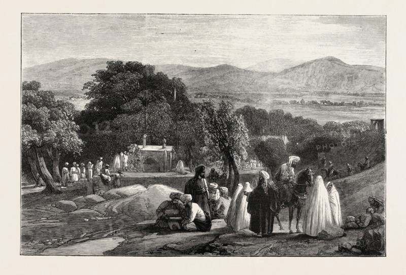 TOMB OF' THE EMPEROR BABER AT CABUL, AFGHANISTAN, ENGRAVING 1879