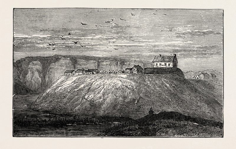 FORT AMIEL, NEAR NEWCASTLE, NATAL HOSPITAL AND ,COMMISSARIAT DEPOT, ZULU WAR, ENGRAVING 1879