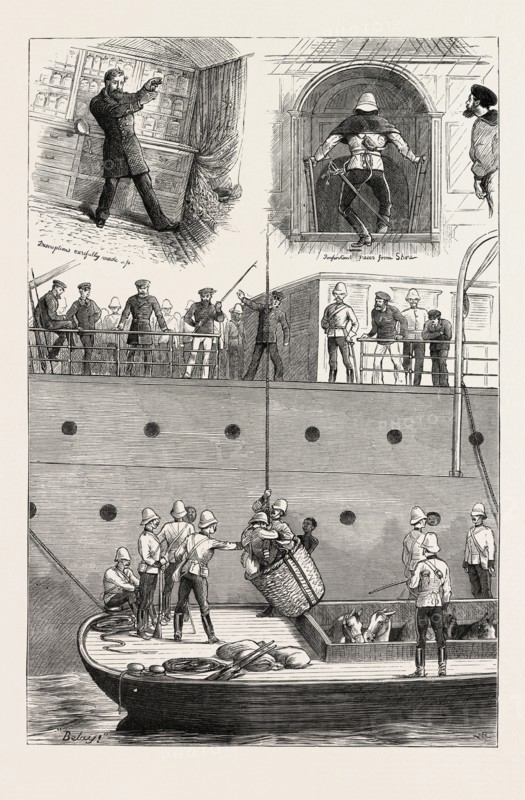 ON BOARD A TROOPSHIP, MILITARY LIFE, UK, britain, british, europe, united kingdom, great britain, european, ENGRAVING 1879