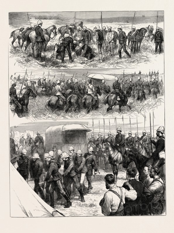 I. Finding the Late Prince's Body.-2. Removing the Body to the Camp on the Incenci Neck.-3. Arrival of the Body at the Camp. THE ZULU WAR THE LATE PRINCE LOUIS NAPOLEON, ENGRAVING 1879