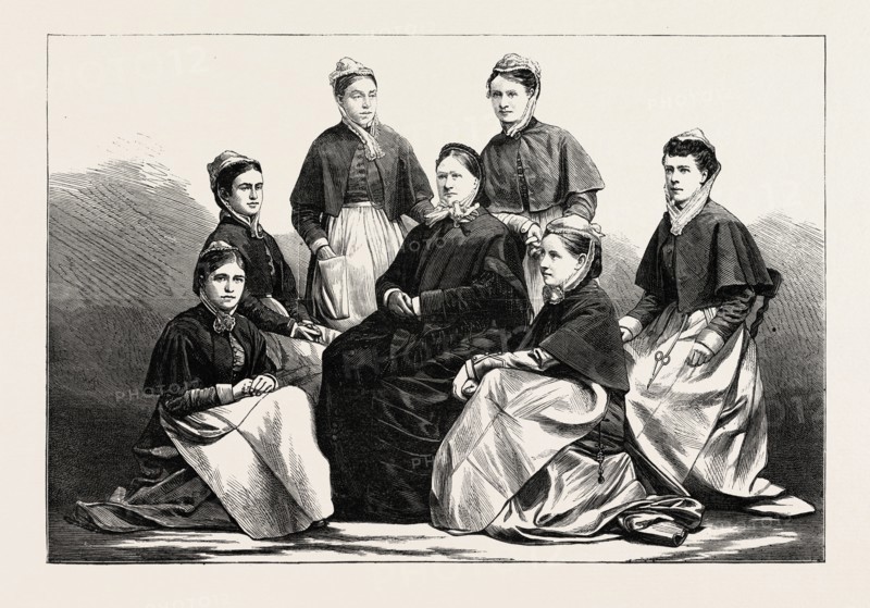 MRS. DEEBLES, OF THE ARMY NURSING SERVICE, AND HER ASSISTANTS, RECENTLY DESPATCHED TO NATAL, THE ZULU WAR, ENGRAVING 1879