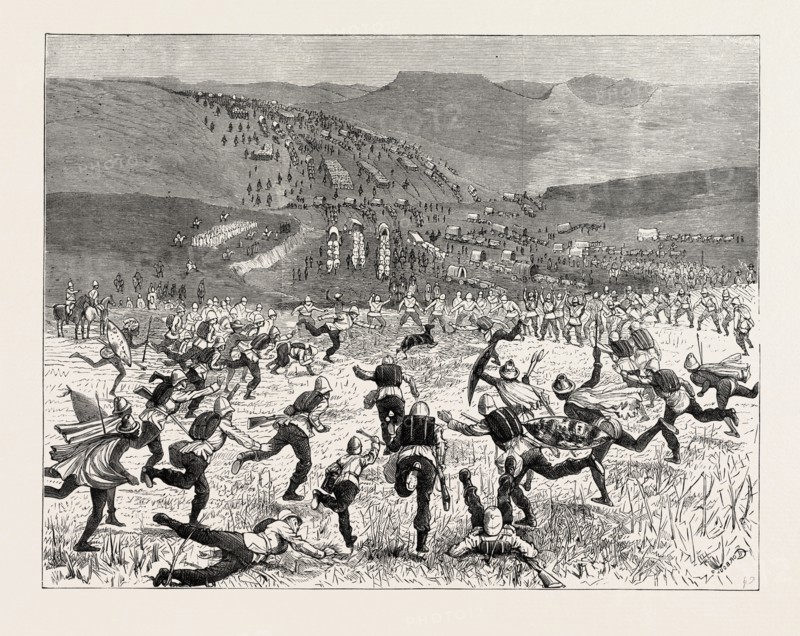 THE ZULU WAR-WITH GENERAL WOOD A BUCK-HUNT ON THE MARCH, ENGRAVING 1879
