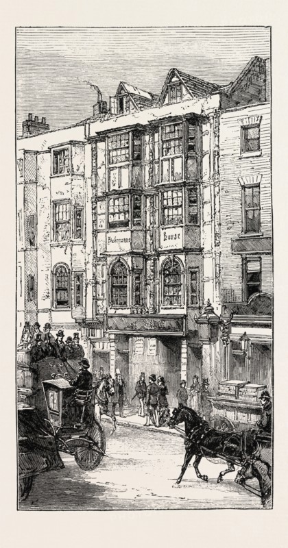 THE SO CALLED SHAKESPEARE'S HOUSE IN ALDERSGATE STREET ABOUT TO BE DEMOLISHED, LONDON, UK, britain, british, europe, united kingdom, great britain, european, ENGRAVING 1879