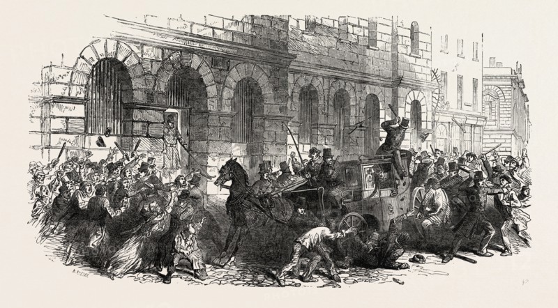 CONVEYANCE OF Mr. SLOANE TO GILTSPUR STREET COMPTER, LONDON, UK, 1851 engraving