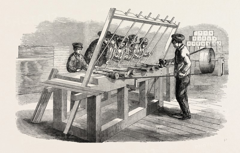 DRILLING MACHINE, THE GREAT EXHIBITION, LONDON, UK, 1851 engraving