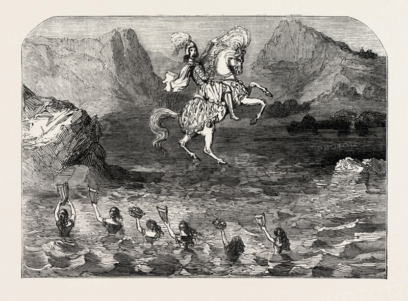 SCENE FROM THE NEW PANTOMIME OF HARLEQUIN AND O'DONOGHUE, AT ASTLEY'S, UK, 1851 engraving