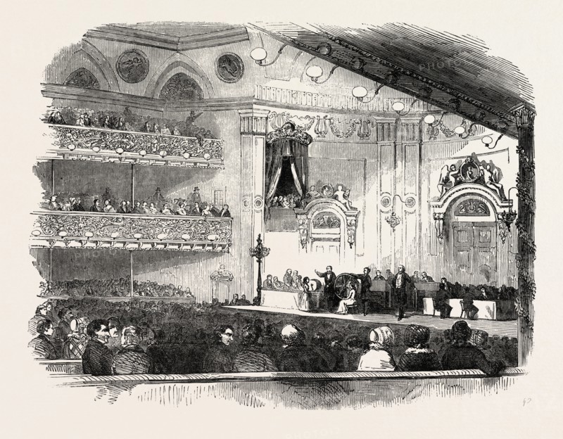 DISTRIBUTION OF THE AMERICAN ART-UNION PRIZES, IN TRIPLER HALL, NEW YORK, UNITED STATES OF AMERICA, US, USA, 1851 engraving