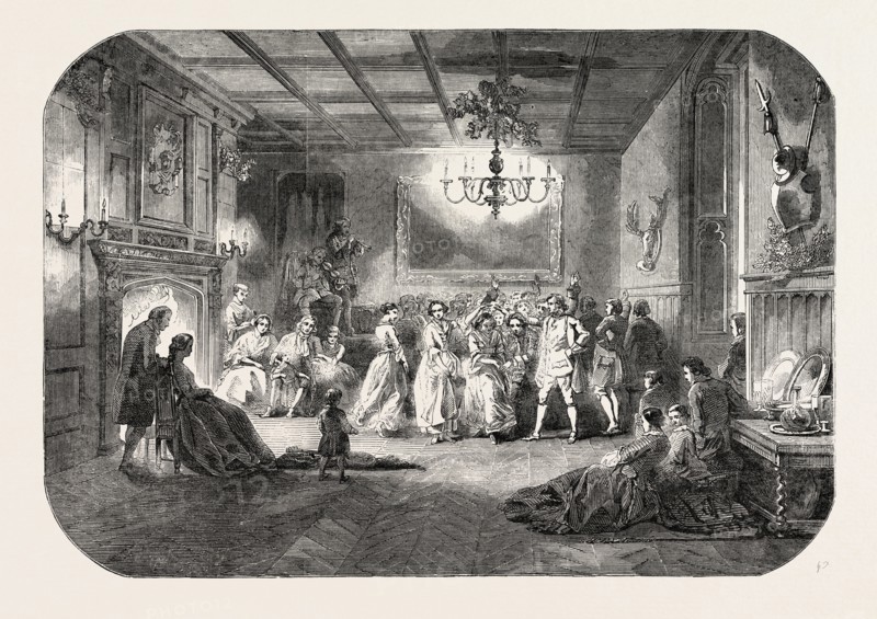 DIORAMA OF OUR NATIVE LAND; or, England and the Seasons, AND THE SIR ROGER DE COVERLEY DANCE, 1851 engraving
