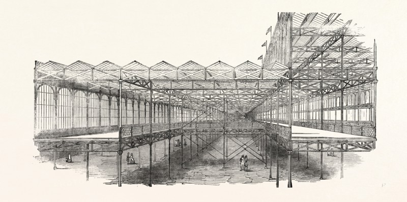 GREAT EXHIBITION BUILDING, THE CRYSTAL PALACE, SECTIONAL VIEW OF GALLERIES, LONDON, UK, 1851 engraving