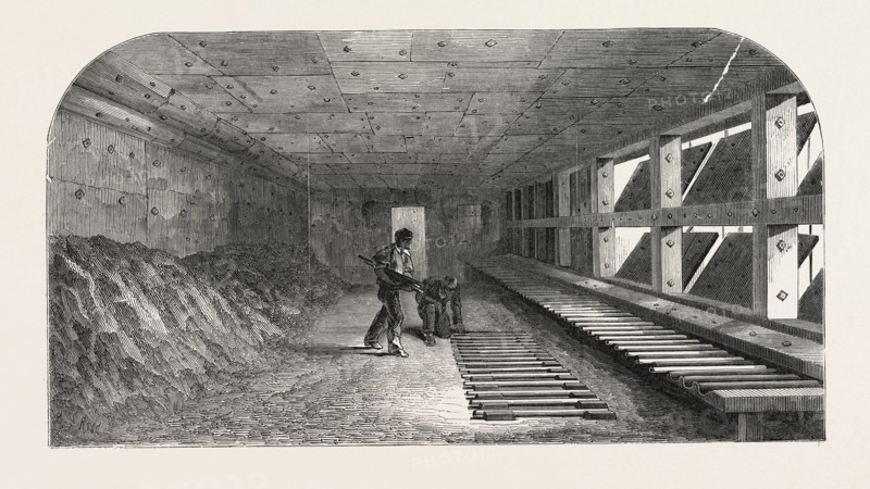 THE MANUFACTURE OF GUN BARRELS, AT BIRMINGHAM, UK: THE PROOF HOUSE, 1851 engraving