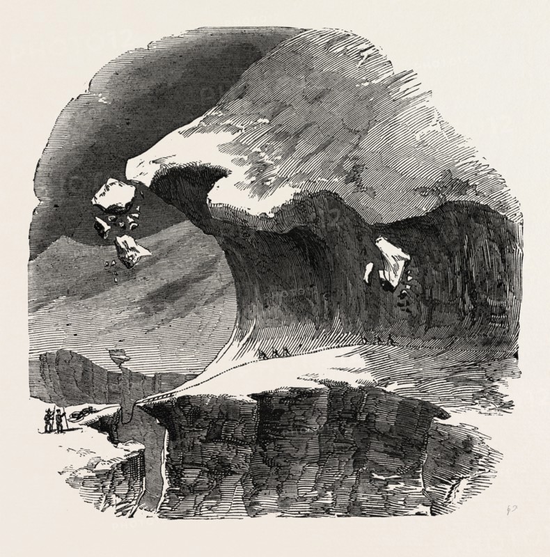 CLIMBING THE MONT BLANC: ABOVE THE GRAND PLATEAU: A LARGE CREVASSE, ALPS, FRENCH ALPS, FRANCE, 1851 engraving