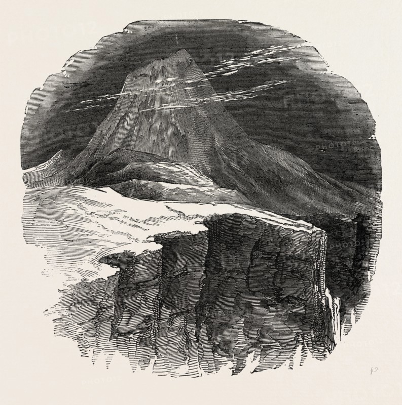 CLIMBING THE MONT BLANC: THE SUMMIT OF MONT BLANC, SEEN PROM THE ROCHER ROUGE, ALPS, FRENCH ALPS, FRANCE, 1851 engraving