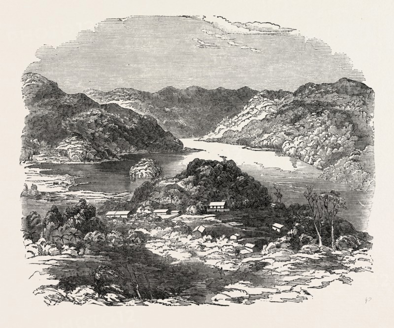 MOKAU RIVER, FORTY MILES NORTH OF NEW PLYMOUTH, NEW ZEALAND, 1851 engraving