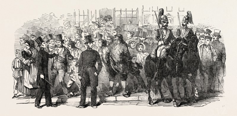 OPENING OF PARLIAMENT: SKETCH FROM THE LINE OF THE ROYAL PROCESSION, LONDON, UK, 1851 engraving