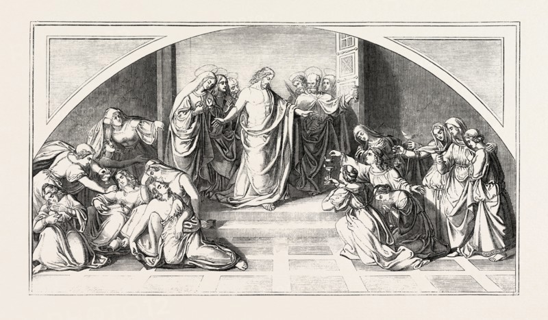 THE PARABLE OF THE WISE AND FOOLISH VIRGINS, PAINTED BY F.G. SCHADOW, FRIEDRICH WILHELM VON SCHADOW, 1788-1862, 1851 engraving