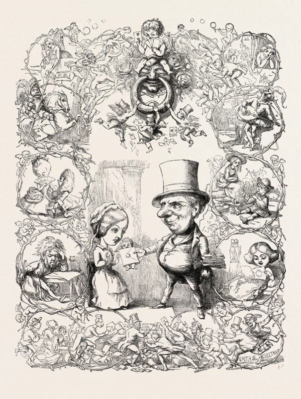ST. VALENTINE'S DAY. BY RICHARD DOYLE, 1824-1883, BRITSH ILLUSTRATOR OF THE VICTORIAN ERA., 1851 engraving