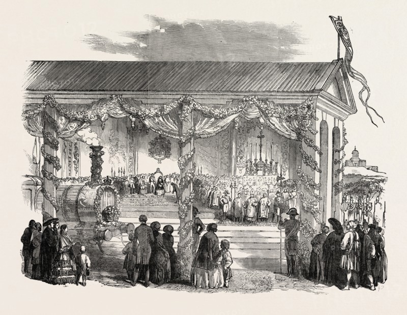 OPENING OF THE MADRID AND ARANJUEZ RAILWAY, SPAIN, 1851 engraving