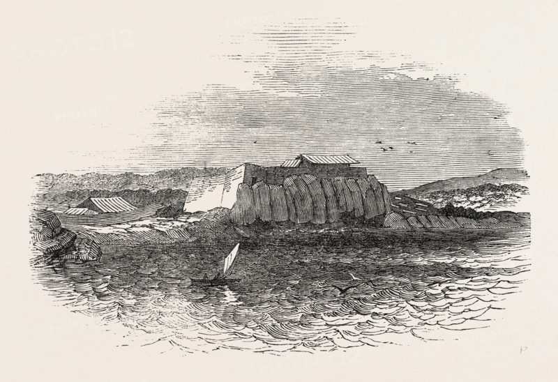 DR. BETTELHEIM'S RESIDENCE, FROM NAPA ROADS, LOO CHOO, CHINESE SEAS, LOO-CHOO ISLANDS, RYUKYU ISLANDS, 1851 engraving