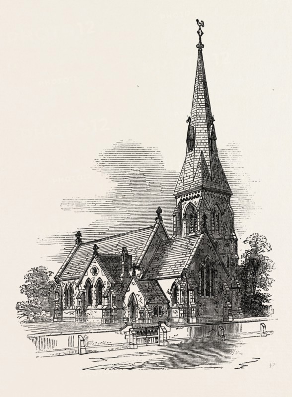 NEW CHURCH AT BRACKNELL, UK, 1851 engraving