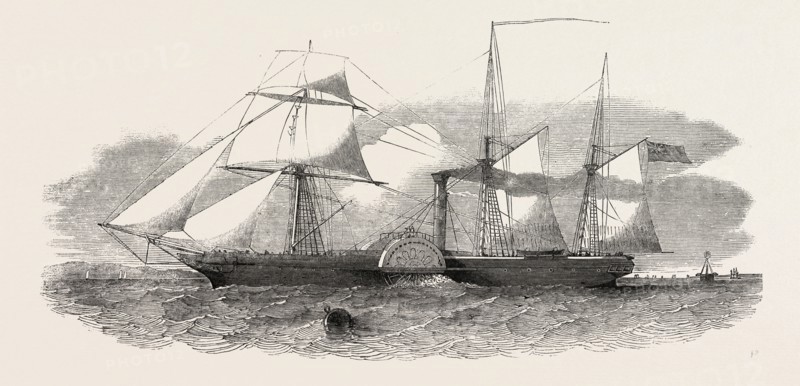 THE STEAM SHIP IBERIA, WITH CUNNINGHAM'S PATENT TOPSAIL, 1851 engraving