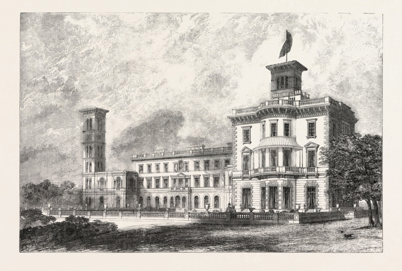 OSBORNE, HER MAJESTY'S MARINE RESIDENCE, ISLE OF WIGHT, THE TERRACE, 1851 engraving