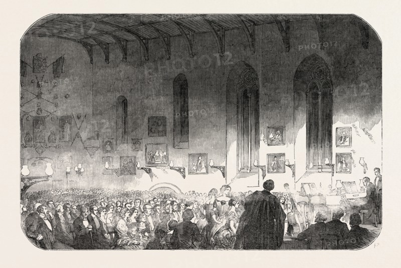 CONCERT IN THE HALL OF UNIVERSITY COLLEGE, DURHAM, UK, 1851 engraving