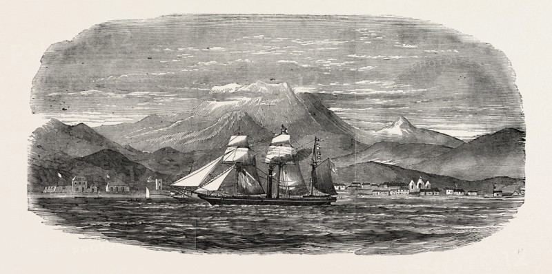 PORTO GRANDE, ST. VINCENT, THE BOSPHORUS STEAMER, 1851 engraving