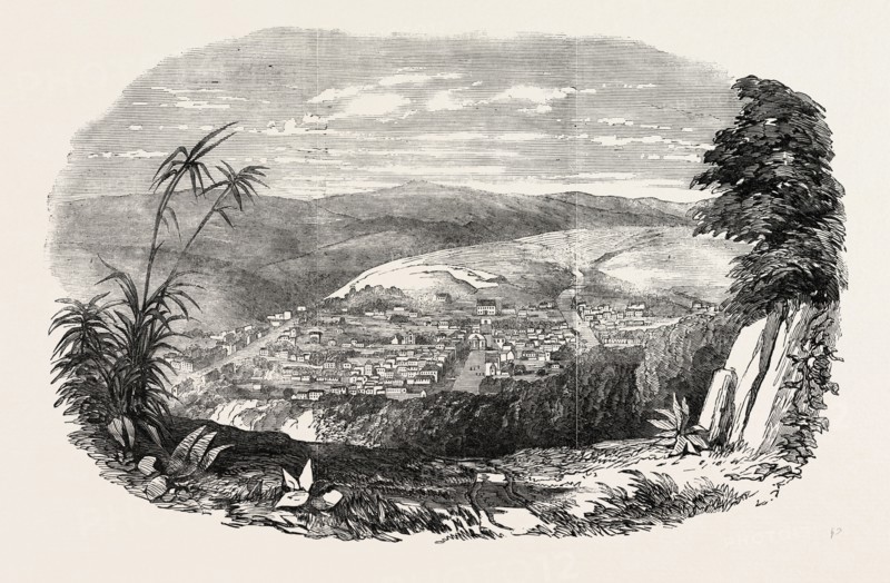 GRAHAM'S TOWN, GRAHAMSTOWN, GRAHAMSTAD, THE CAPITAL OF THE EASTERN PROVINCE OF THE CAPE COLONY, SOUTH AFRICA, 1851 engraving