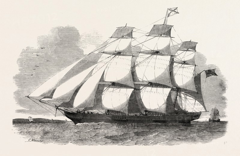 THE ABERGELDIE, ABERDEEN CLIPPER IS A SHIP OF 600 TONS, 1851 engraving