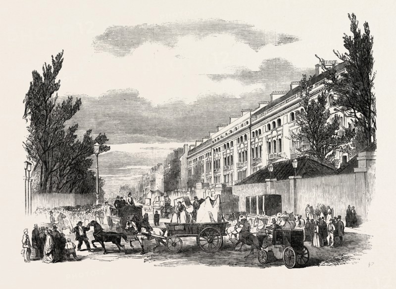 THE GREAT EXHIBITION, LAST DAY OF RECEIVING GOODS, LONDON, UK, 1851 engraving