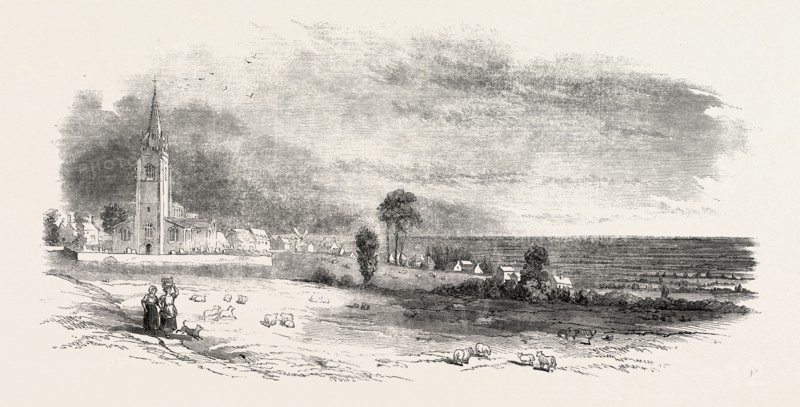 WHITTLESEA MERE, FROM YAXLEY, UK, 1851 engraving