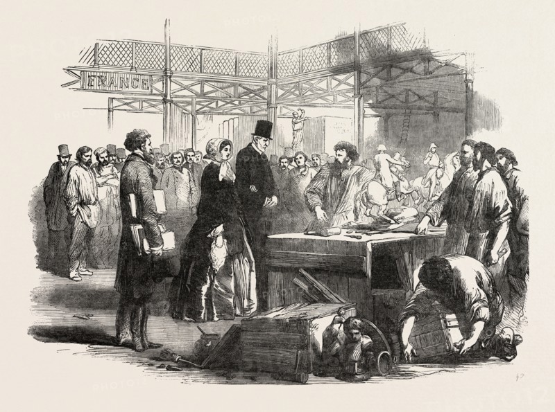 VISIT OF HIS GRACE THE DUKE OF WELLINGTON TO THE GREAT EXHIBITION BUILDING, THE CRYSTAL PALACE, HYDE PARK, LONDON, UK, 1851 engraving