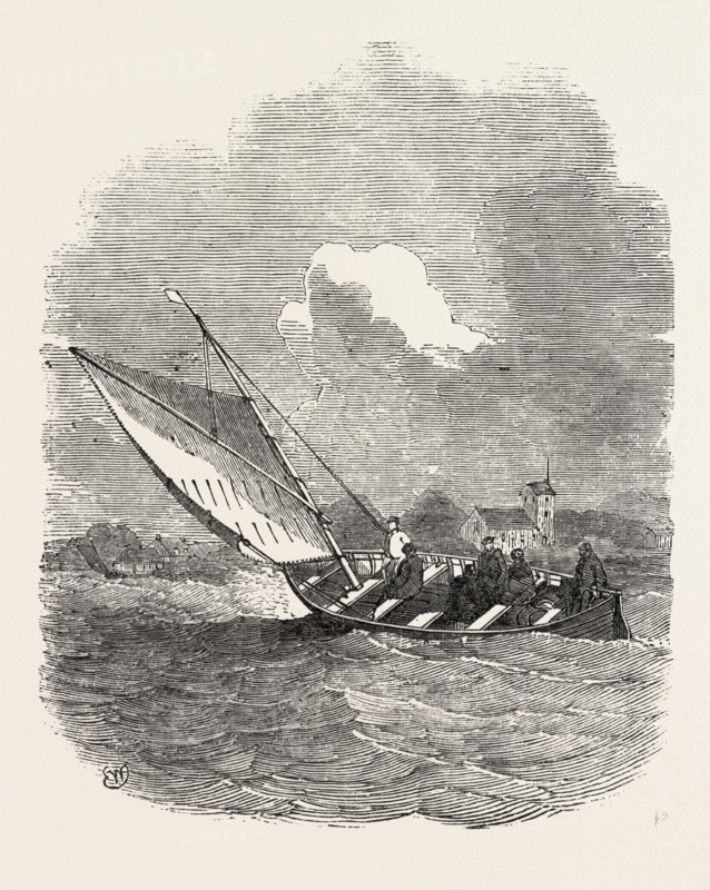 FERRY BOAT, LITTLE BELT, DENMARK, 1851 engraving