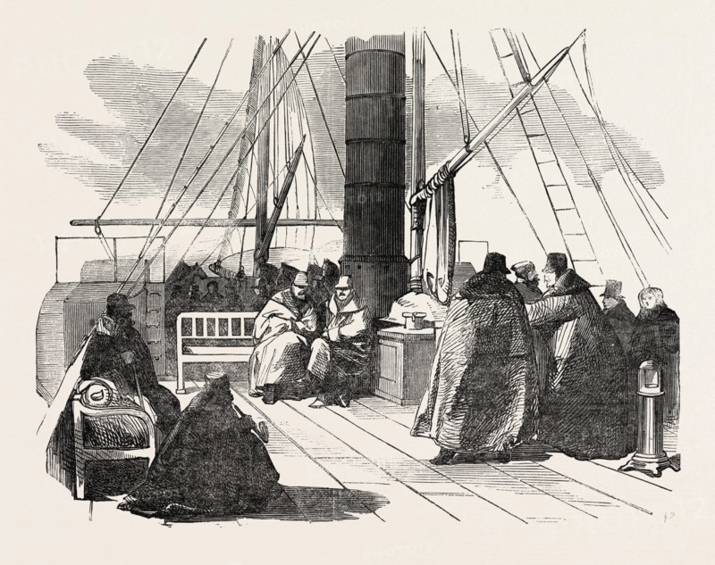 STEAM FERRY BOAT, GREAT BELT, DENMARK, 1851 engraving